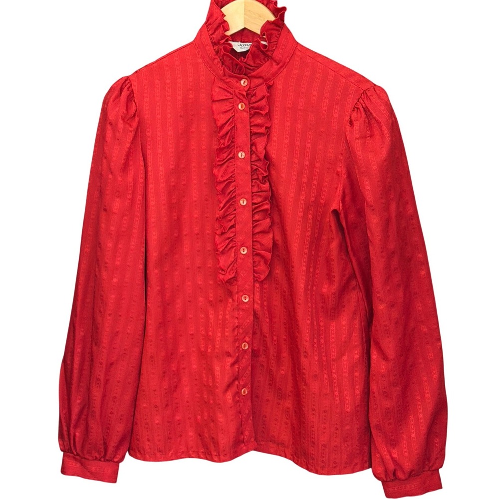Vintage Jonquil Blouse Victorian Ruffle High Neck Romantic Regencycore Red 12